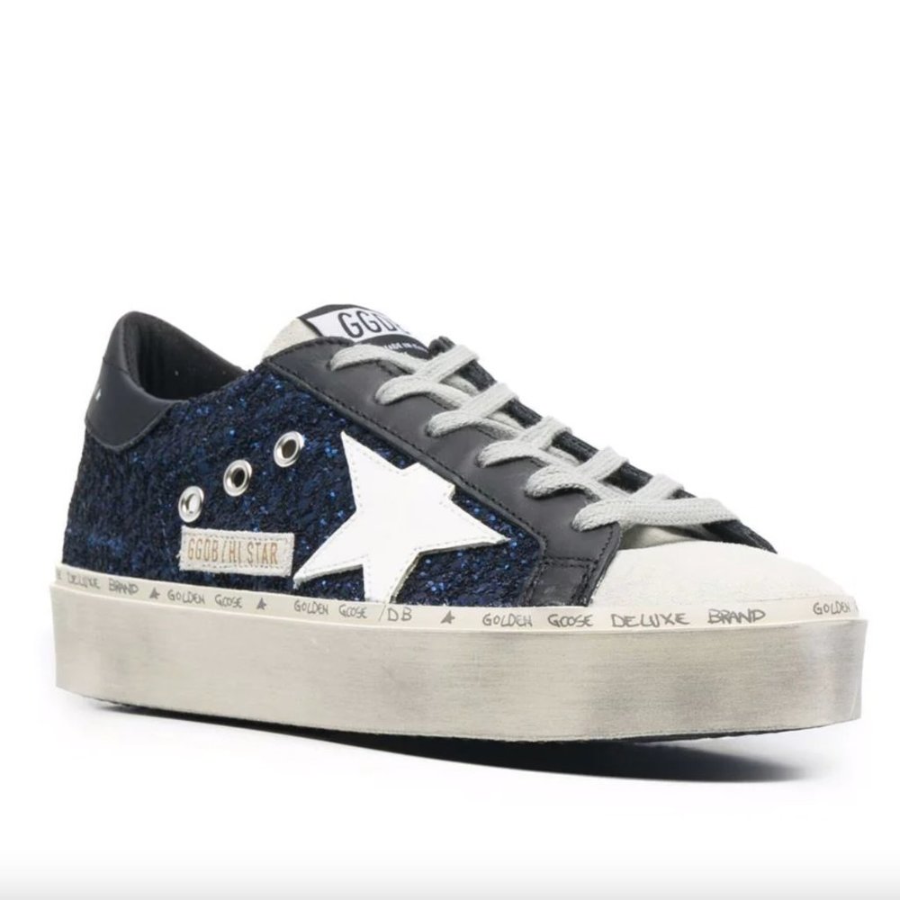Golden Goose Women's Navy Glitter Superstar Sneakers with White Star
